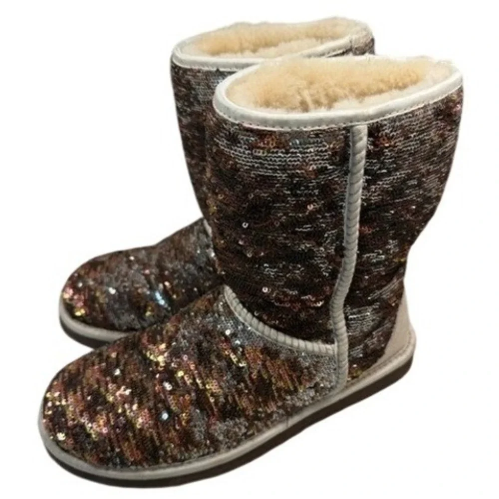 UGG Australia Classic Short Sparkle Sequin Boots Bronze Silver Women's 9